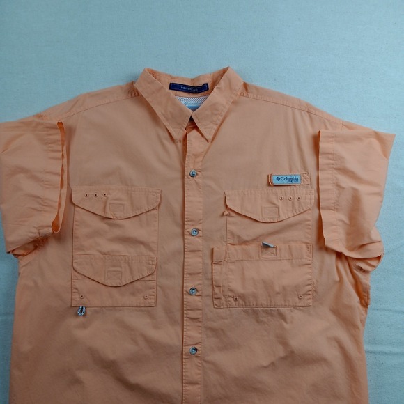 Columbia Mens PFG Bonehead Fishing Shirt Large Orange Short Sleeve FM7130 - Picture 3 of 14